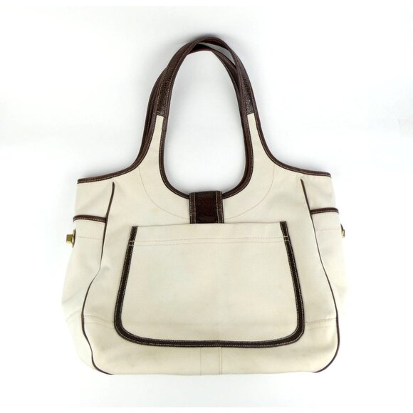 Coach Cream Chalk Brown Canvas Shoulder Bag Tote 10779 - Picture 6 of 16